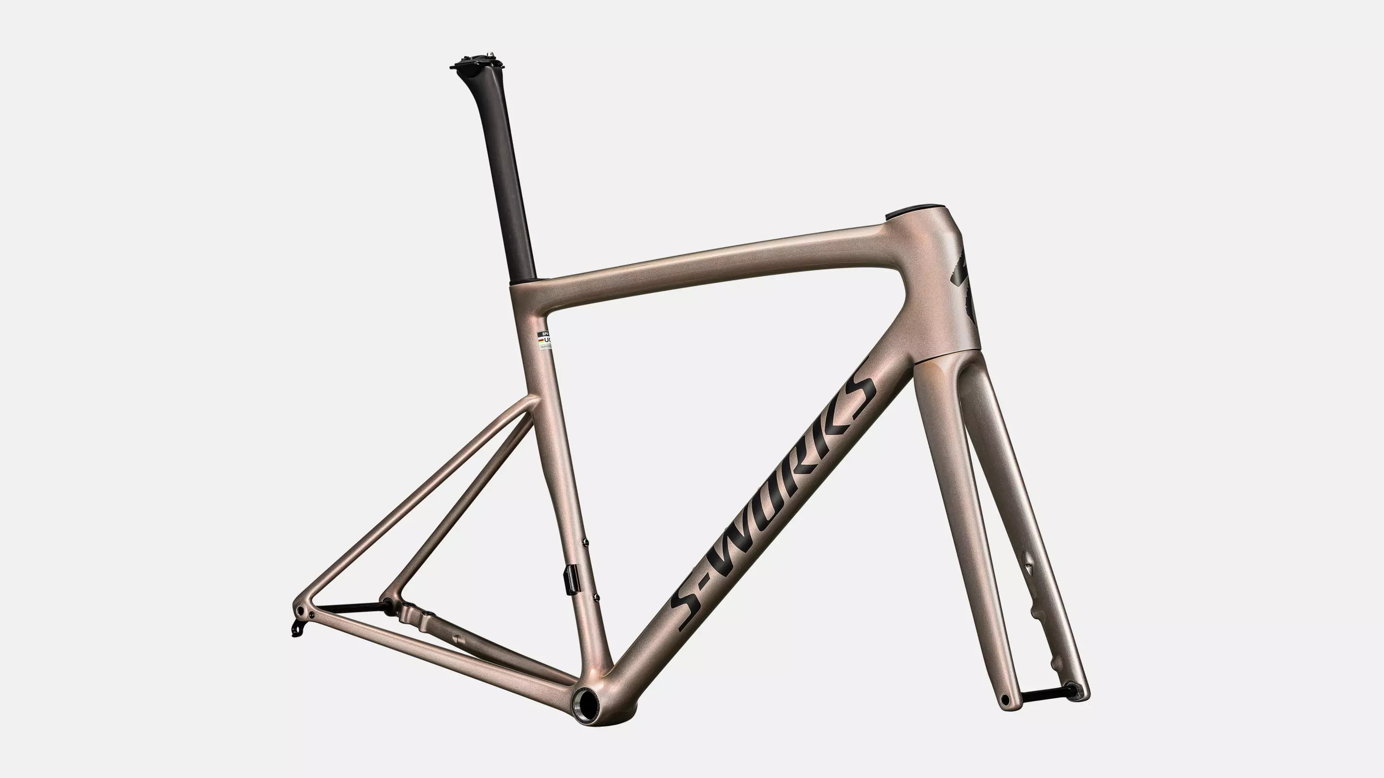 Specialized S-Works Tarmac SL8 Rahmenset Gloss Viavi Red Gold Over Silver / Satin Metallic Obsidian