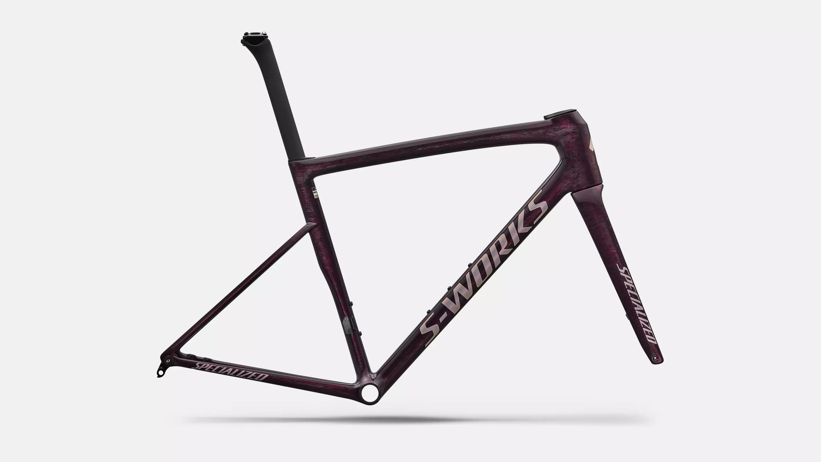 Specialized S-Works Tarmac SL8 Rahmenset Gloss Carbon / Bordeaux Metallic + Nebula Directional Brush / Pearl Over White