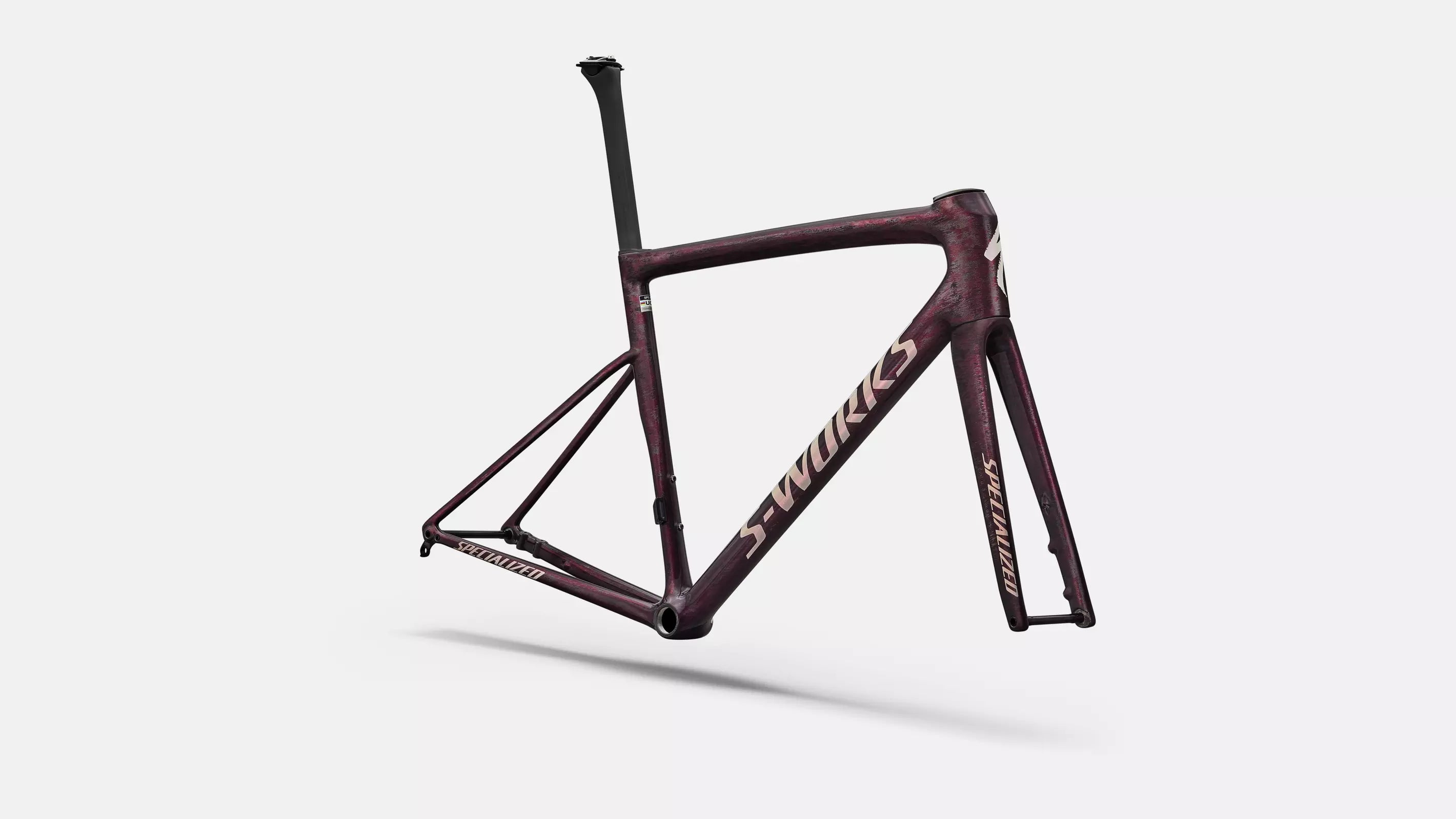 Specialized S-Works Tarmac SL8 Rahmenset Gloss Carbon / Bordeaux Metallic + Nebula Directional Brush / Pearl Over White