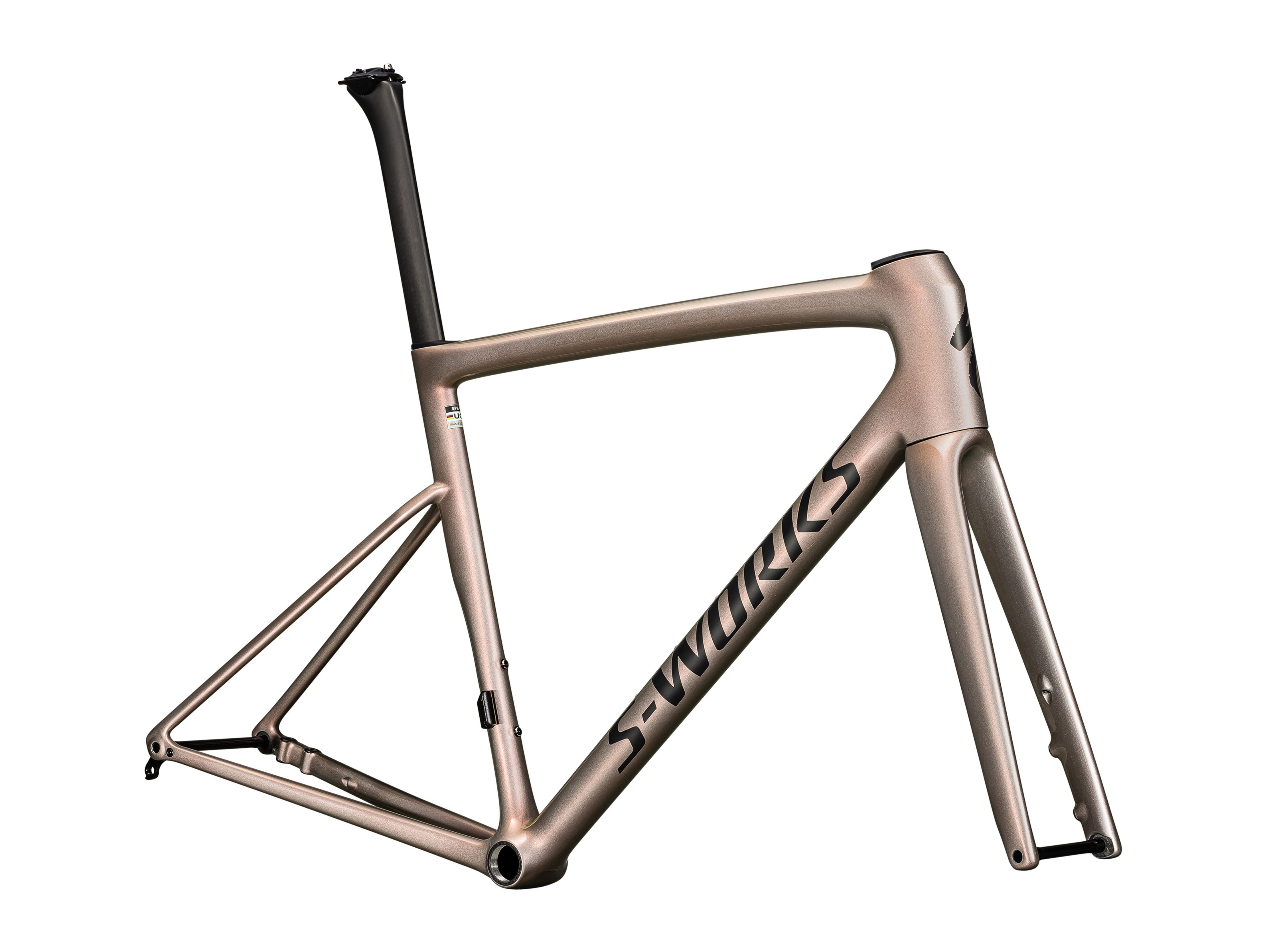 Specialized S-Works Tarmac SL8 Rahmenset Gloss Viavi Red Gold Over Silver / Satin Metallic Obsidian