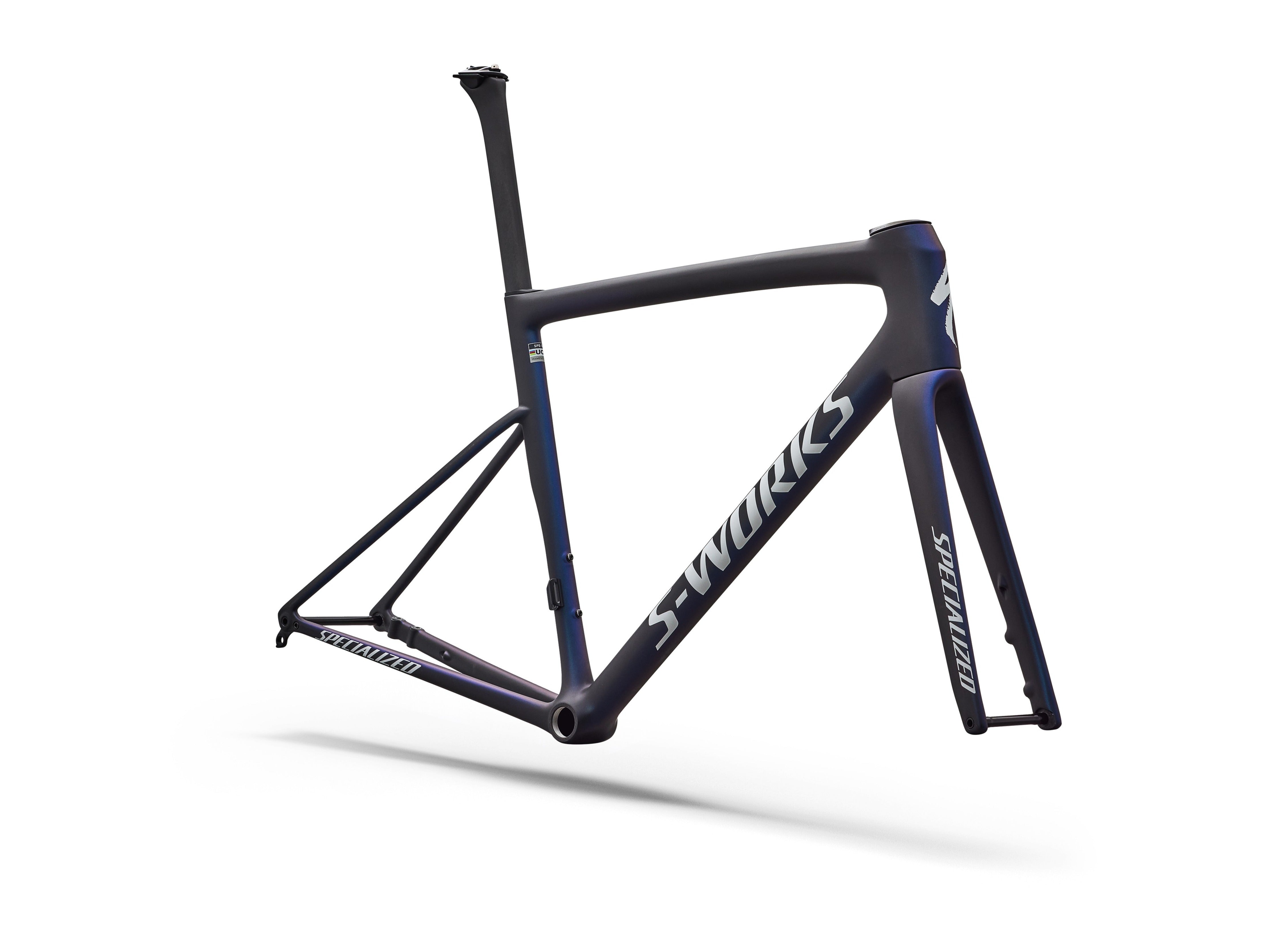 Specialized S-Works Tarmac SL8 Rahmenset Satin Carbon / Cyan to Blue Viavi Pearl Front Edge Fade / Metallic White Silver