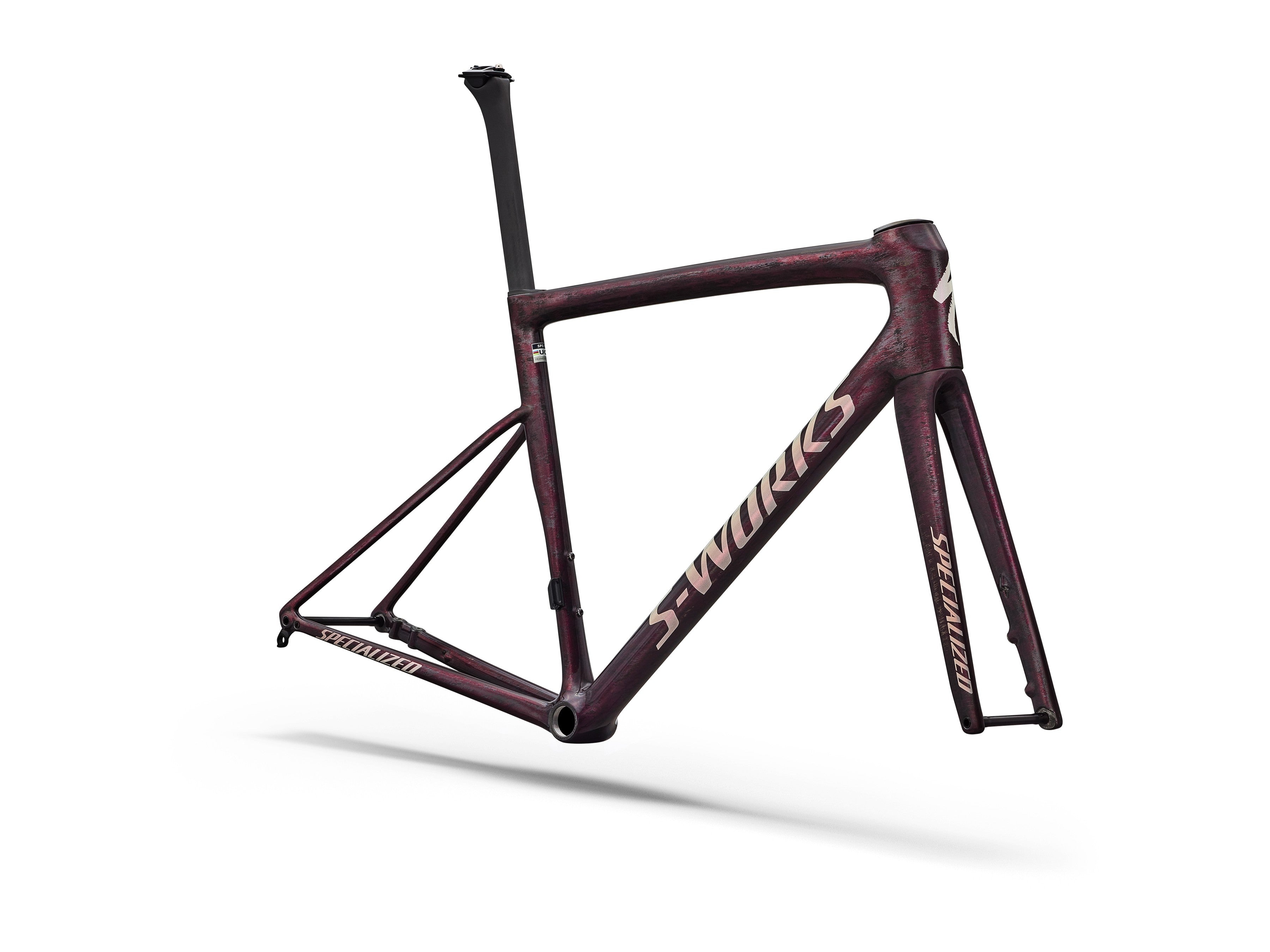 Specialized S-Works Tarmac SL8 Rahmenset Gloss Carbon / Bordeaux Metallic + Nebula Directional Brush / Pearl Over White