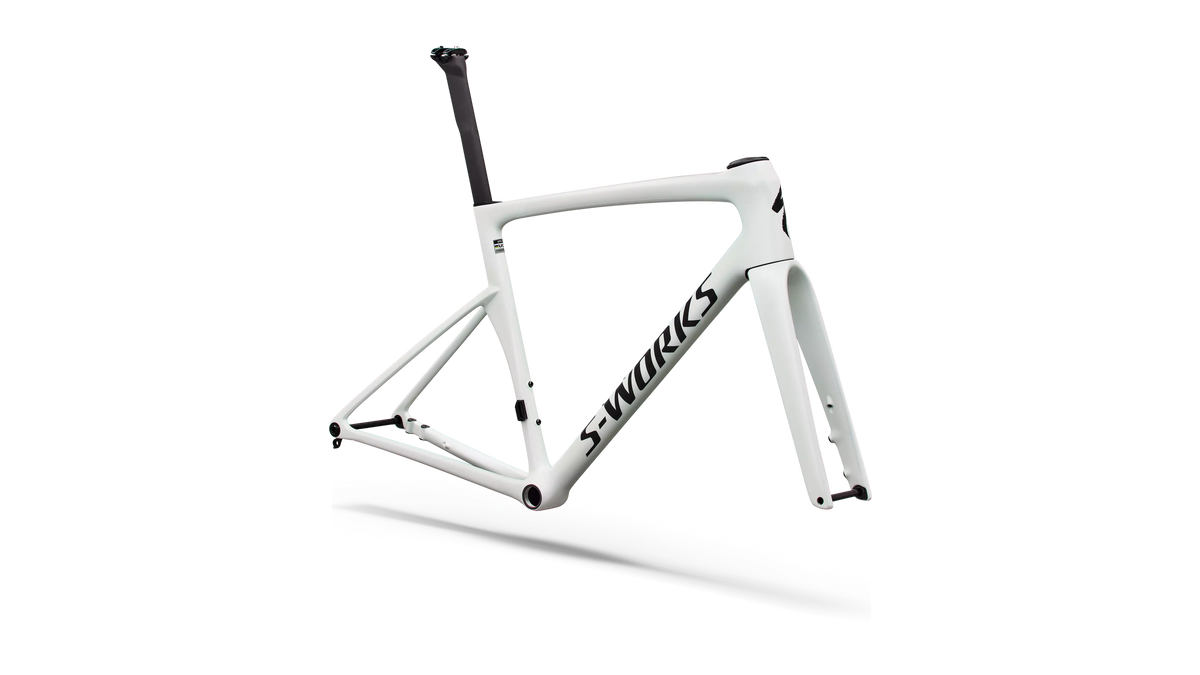S-Works Tarmac SL9 Rahmenset – GLOSS WHITE SILVER METALLIC / OBSIDIAN METALLIC – 54